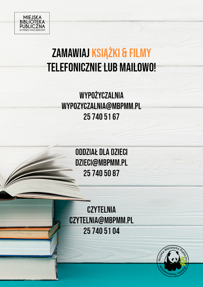 Plakat zachecający do zamawiania książek i filmów przez telefon